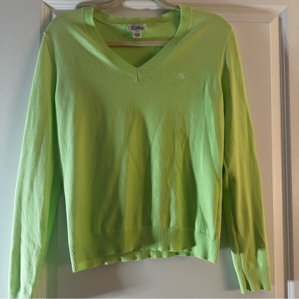 Lilly Pulitzer Palm Tree Logo V-Neck Sweater Green Women’s Medium